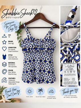 Geometric Print Underwire Swimsuit Top — Size 10